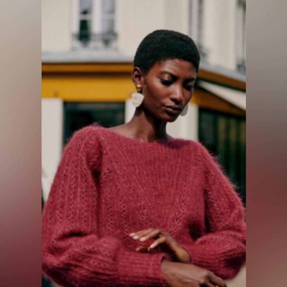 Sezane Pull Rosa Long-Sleeved Mohair Wool Jumper Size XXS